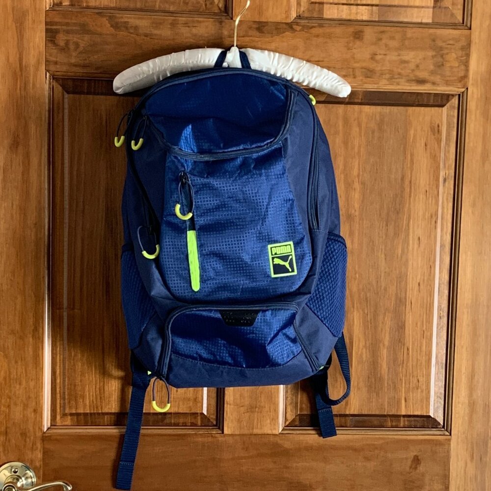 BACK TO SCHOOL, LARGE PUMA BACKPACK, BLUE AND NEON YELLOW, NEW WITHOUT TAGS